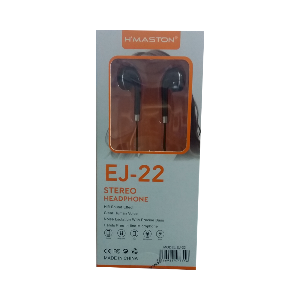 Fone De Ouvido Stereo H'maston Ej-22 Preto Com Prata