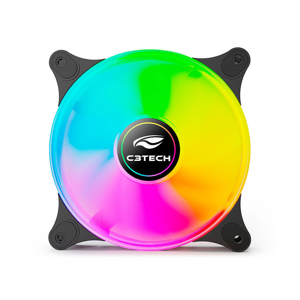 Cooler Fan F9‑L160BKRGB C3Tech RGB 120mm 9 lâminas, 5V, Rolamento Hidráulico, Molex 4‑pinos, 1.200RPM, 30dBA, Preto