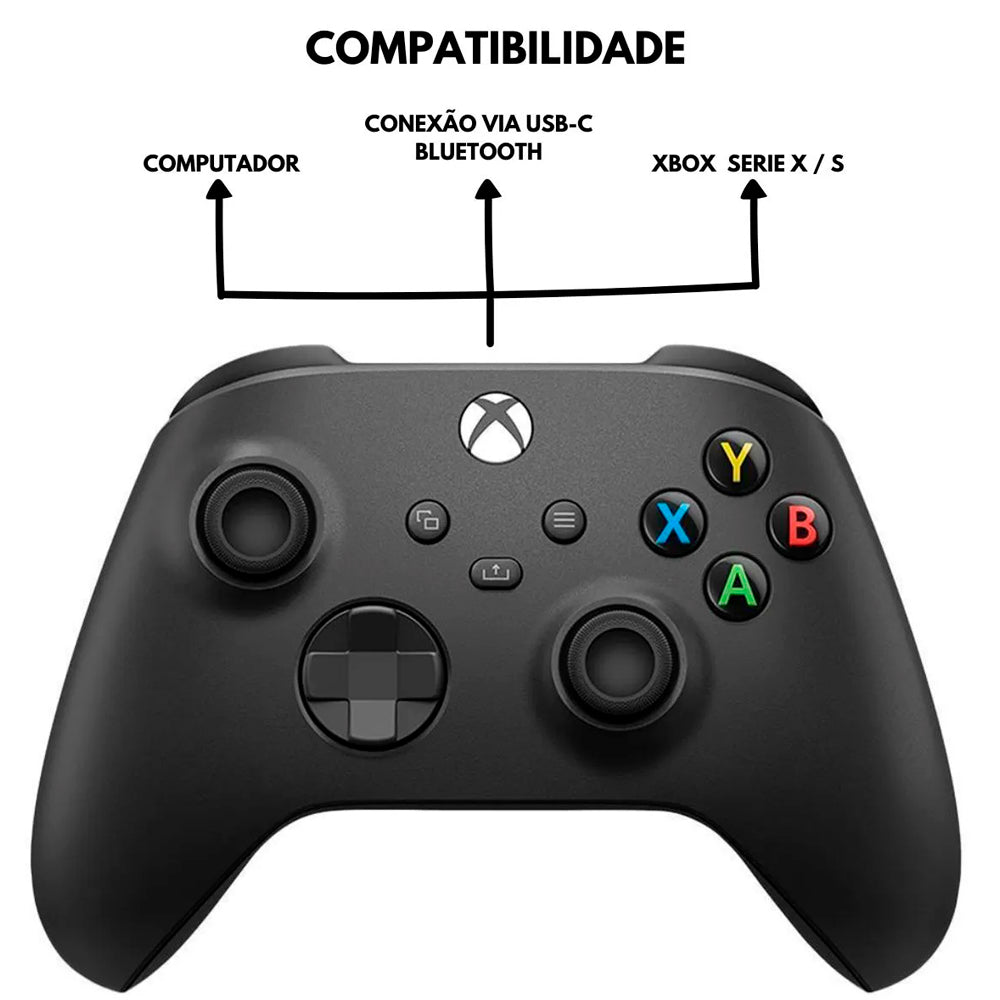 Controle Sem Fio Para Xbox Series X Original Microsft Com Cabo USB, Carbon Black