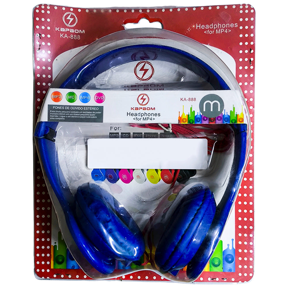 Fone de Ouvido Headphone, Com Conector P2, Estéreo, KAPBOM, KA-888, Azul