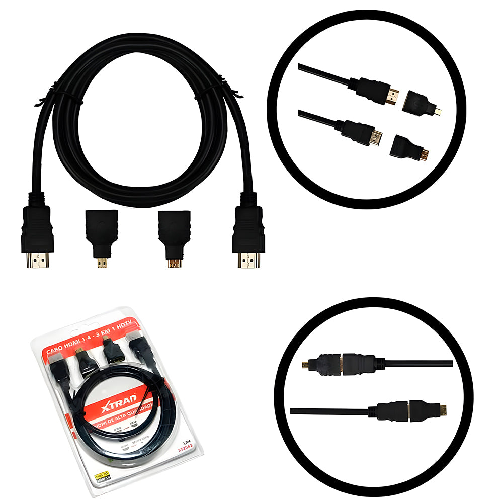 Kit Cabo Adaptador HDMI Para HDTV Mini -HDTV Micro -HDTV Tipo A para B 1,80M XTrad XT-2063