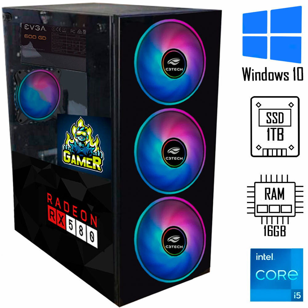Computador Gamer Core i5 -10400F- Memória Ram 16GB-HD SSD 1TB- Placa de Vídeo 8GB -256 Bitis- Com Fans RGB