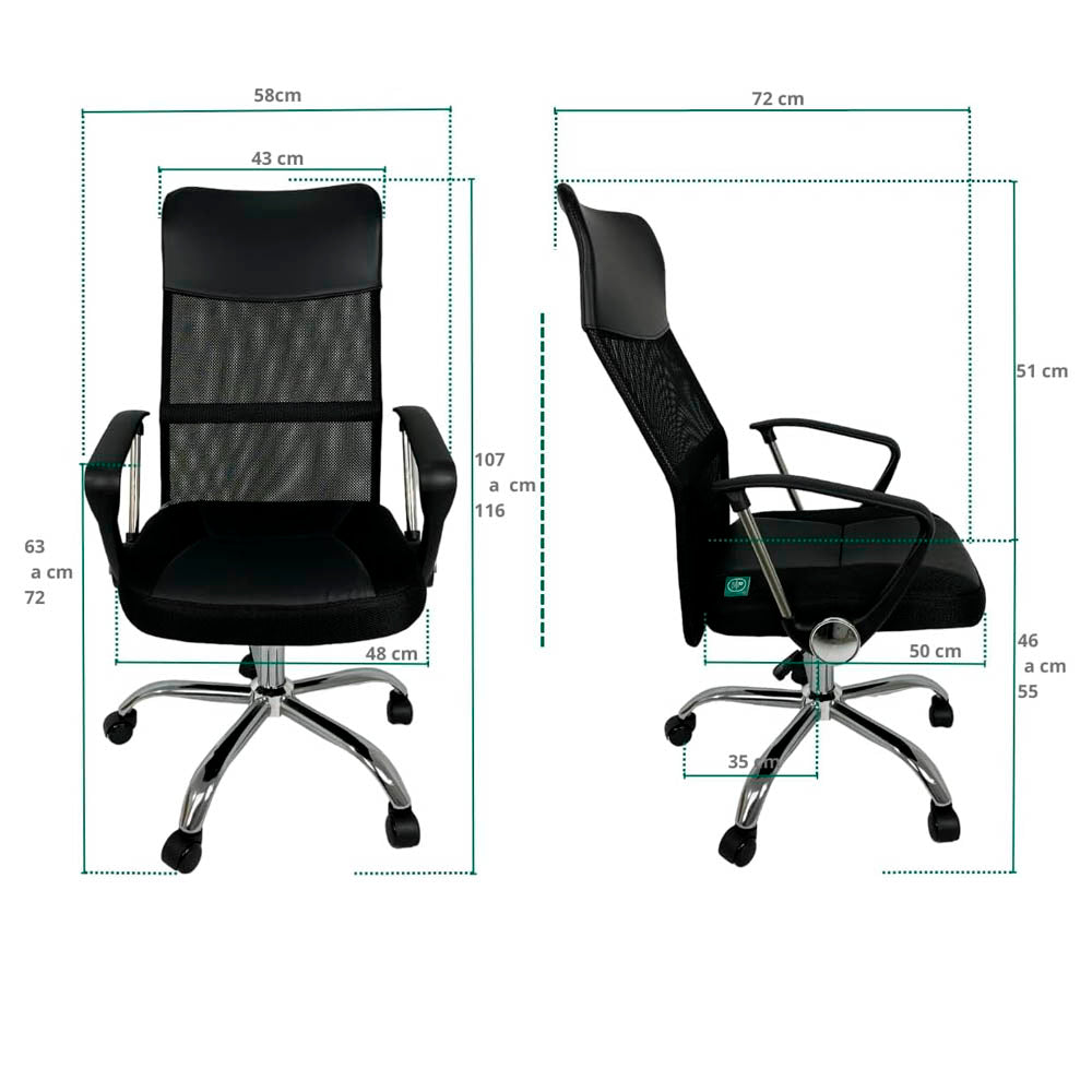 Cadeira Para Escritório Diretor Giratória Ergonômica em Tela Mesh Rohden, Home Office RHO-165,Preta
