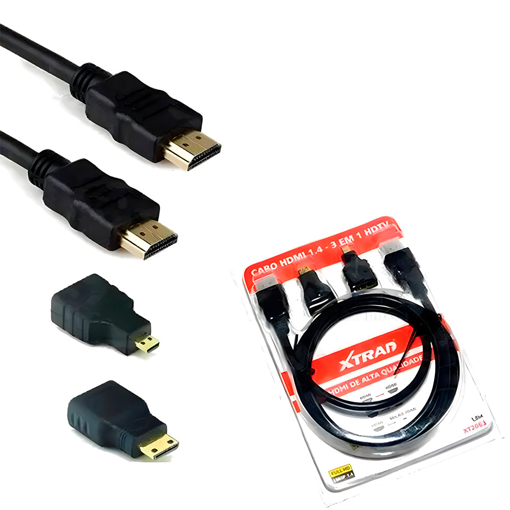 Kit Cabo Adaptador HDMI Para HDTV Mini -HDTV Micro -HDTV Tipo A para B 1,80M XTrad XT-2063