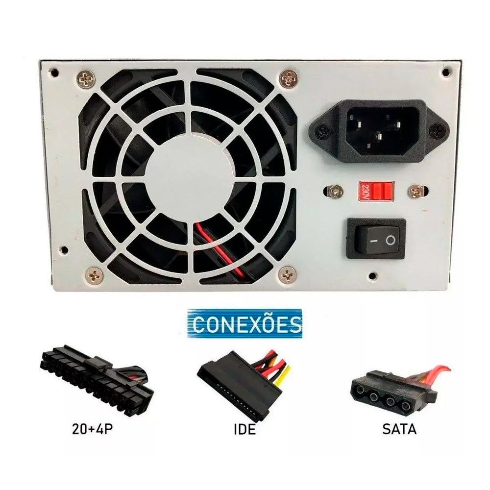 Fonte ATX 350W Real Knup KP-526, Bivolt Manual, Cooler 80 mm Ultra Silencioso, Proteção OVP/OCP/SCP, Com cabo