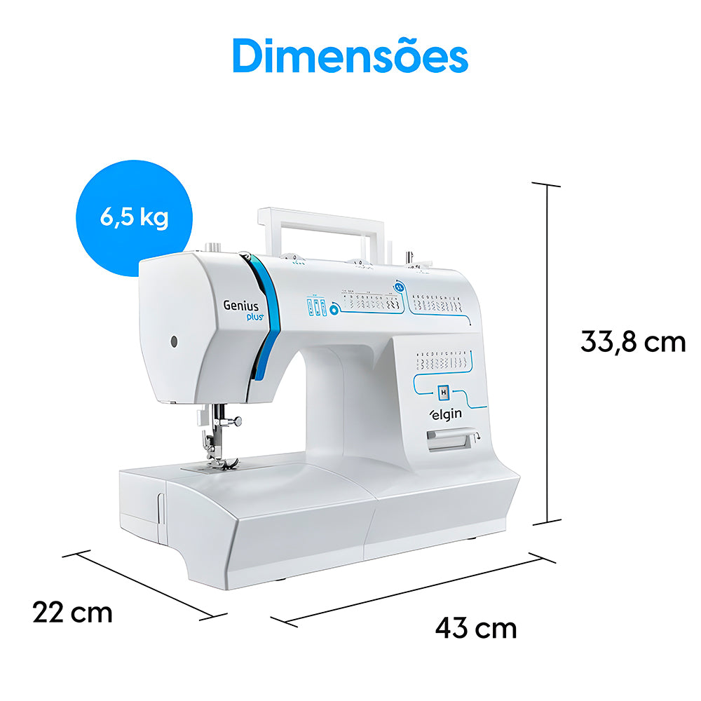 Máquina de Costura Portátil Elgin Genius Plus JX-4035-2 Branca e Azul, 220V