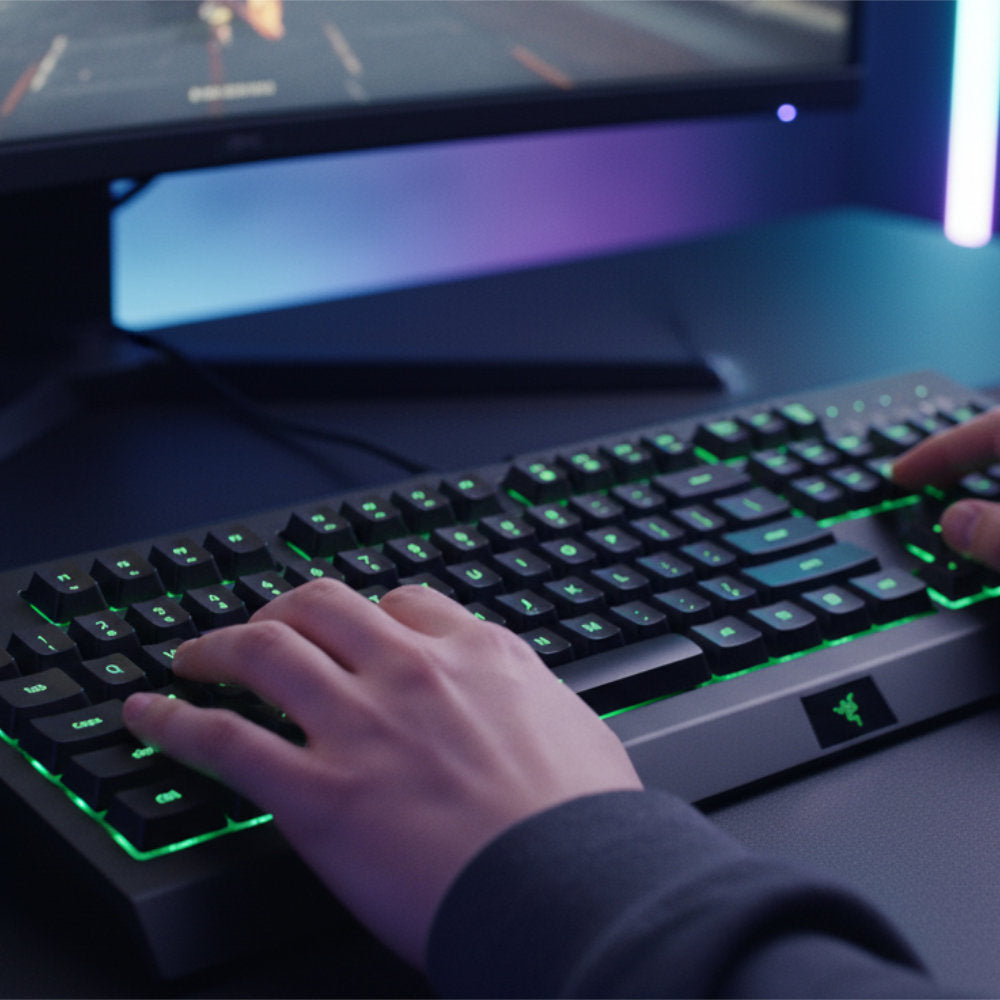 Teclado Gamer Razer Cynosa Lite RGB, Membrana, USB, Razer Chroma, Layout US ANSI, Preto, Resistente a Respingos, Preto