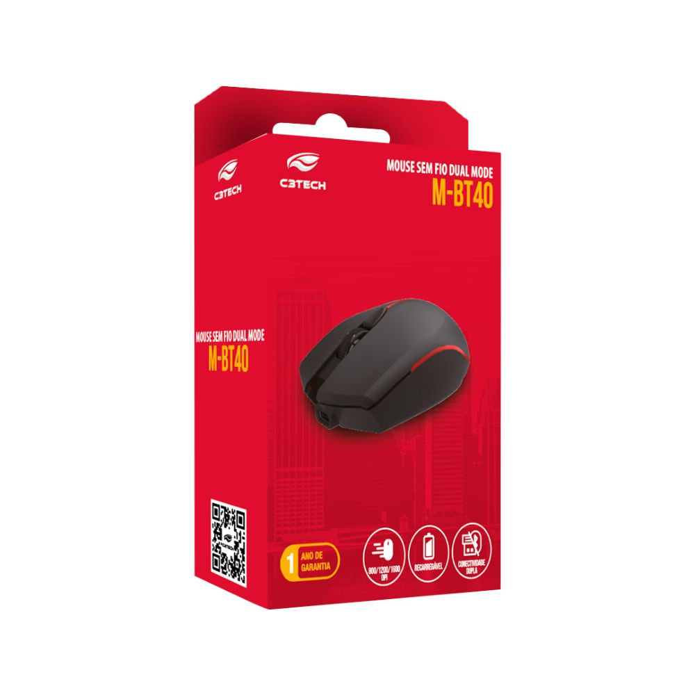 Mouse Sem Fio Recarregável Bluetooth e Wireless 2.4ghz M-BT+RC/NANO M-BT40BK C3Tech