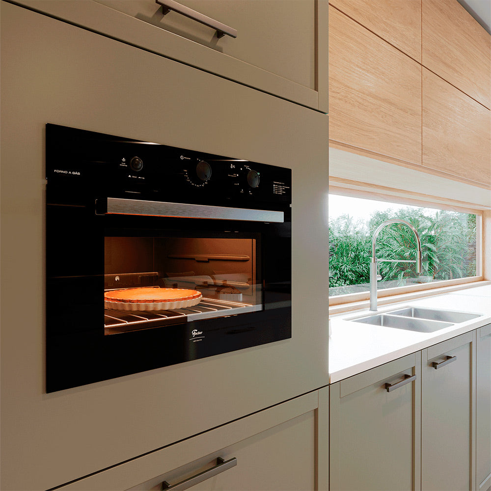 Forno a Gás de Embutir Fischer Infinity 50L com Grill Elétrico, Timer 120 min, Temperatura 160-260°C, Vidro Duplo, 127v