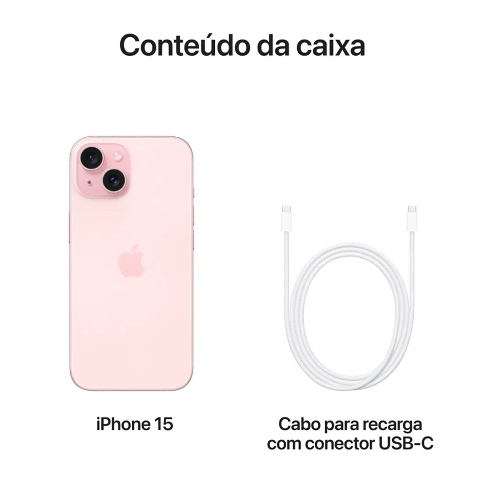 iPhone 15 Apple 256GB Rosa 5G Câmera 48Mp MTP73BR/A Nacional