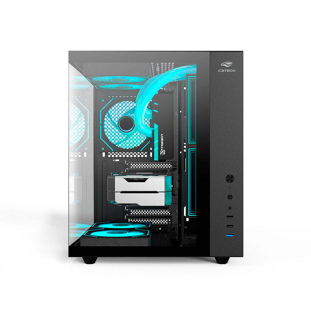 Gabinete Gamer Aquário C3Tech MT-G920BK, Mid Tower, Vidro Temperado, Suporte Water Cooler, Sem Fonte, Preto - Aquarius