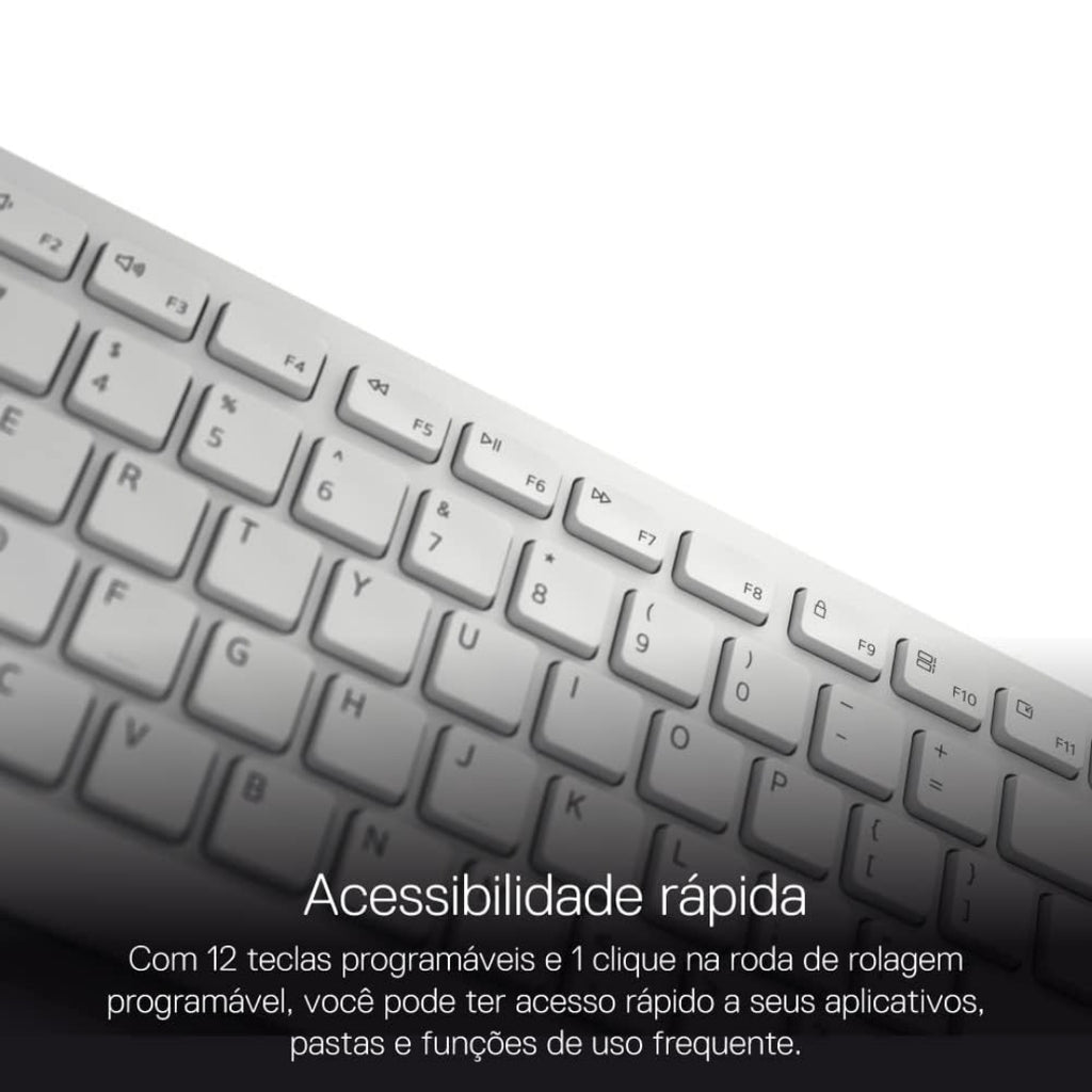 Kit Teclado e Mouse Sem Fio Dell Pro, KB3121Wt, ABNT2, Até 4.000 DPI, Bluetooth 2.4GHz, Branco