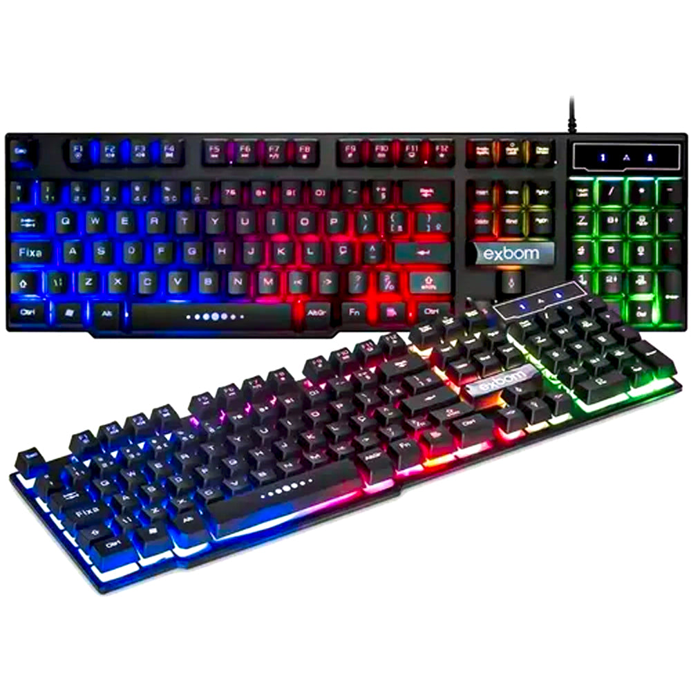 Teclado Gamer Semi Mecanico LED Abnt2 Exbom 3859 BK-151C