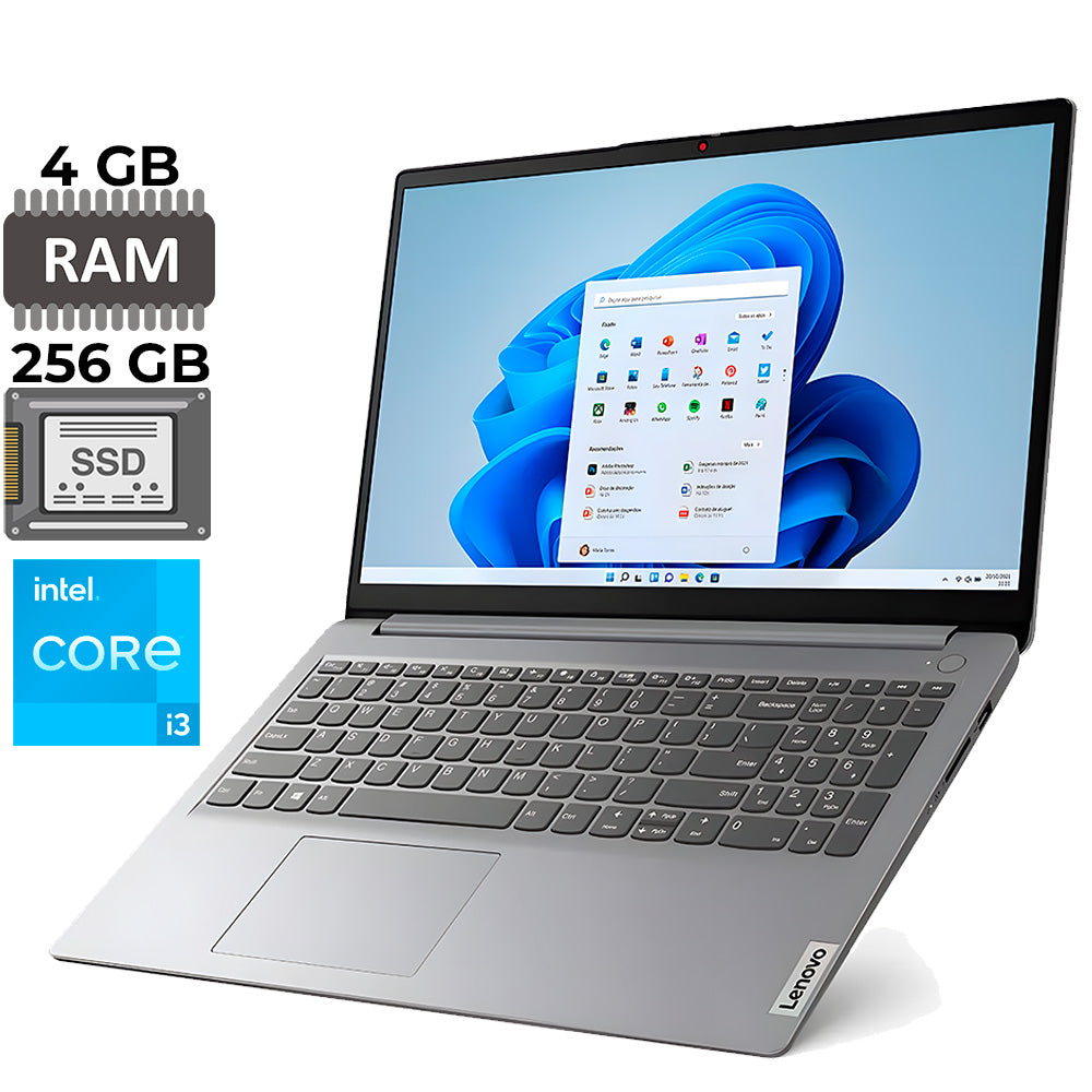 Notebook Lenovo Ideapad 1, 15IAU7, Intel Core i3-1215U, 4GB RAM, 256GB SSD, 15.6" HD, Win 11 Home, Cinza - Seminovo