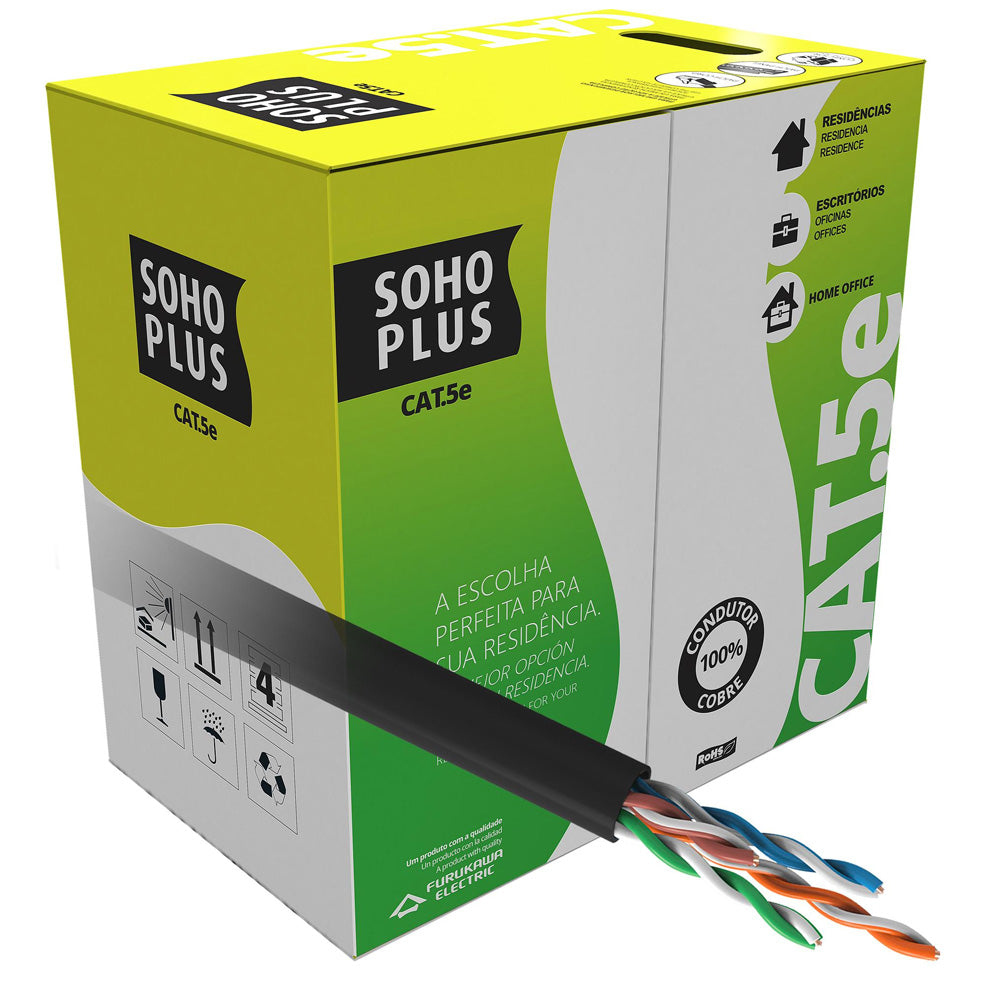 Caixa de Cabo de Rede Furukawa Soho Plus CAT5- 24AWGX4P ROHS 100% Cobre Preto