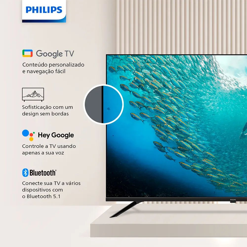 Smart Tv Philips 50'' 4K UHD, 50PUG7019/78, Google TV, Comando de Voz, HDR