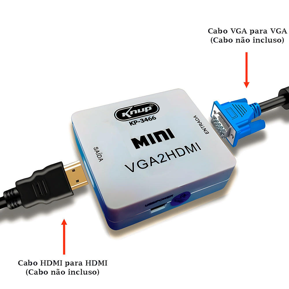Conversor de Audio e Video VGA para HDMI 1080P KNUP - KP-3466