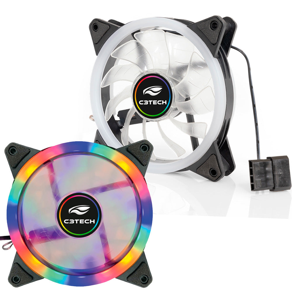 Cooler Fan Gamer, F11-L150M, 1.200 RPM, Multicores, 12cm, C3Tech Gaming, Preto