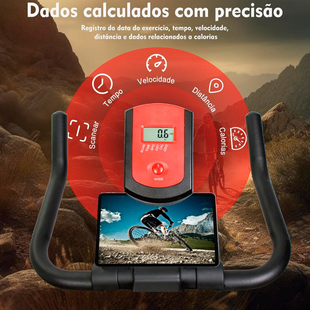 Bicicleta Ergométrica Fitness Spinning, Com Monitor LCD e Suporte Para Tablet e Celular, Mopower- Preta
