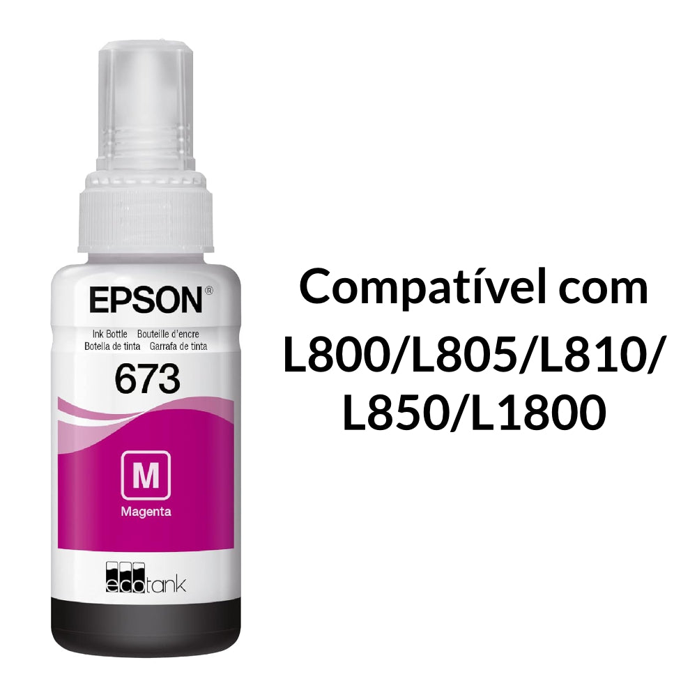 Refil de Tinta Epson 673 Magenta 70ml, Rendimento até 5.400 Páginas, Compatível L800/L805/L810/L850/L1800