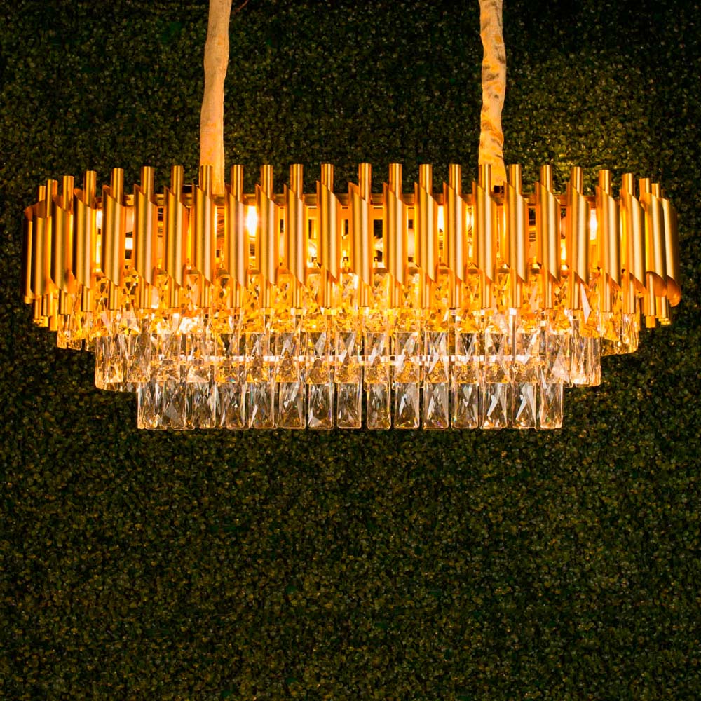 Pendente Lustre LUXVIE LV-1741 - Metal Cristal Dourado Três Cores