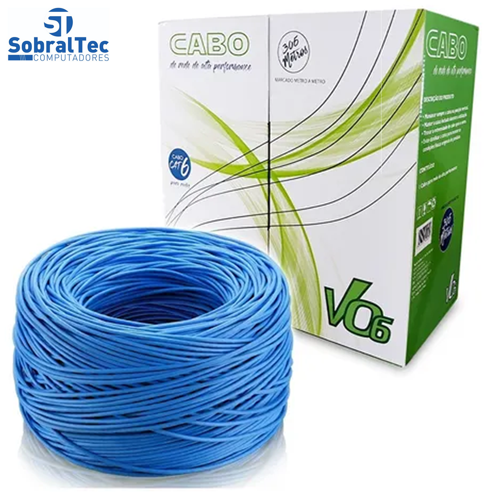 Caixa de Cabo Rede 23AWG Cat.6 4 Pares UTP/CFTV MK2 V06 Tecno 1000Mbps Azul