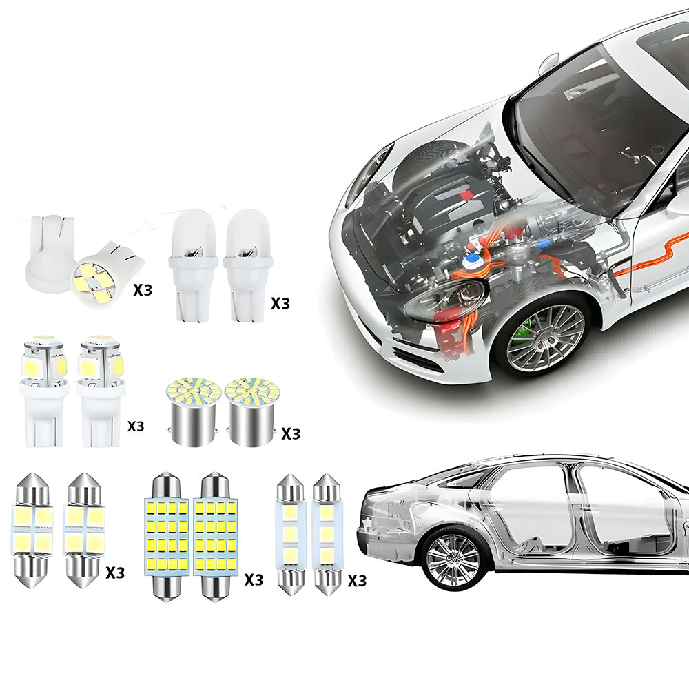 Pacote Com 42 Peças Lâmpadas LED Brancas, Para Interior de Carro, 6000K, 12V