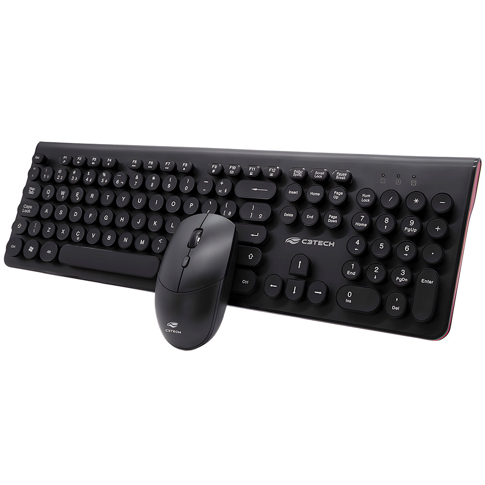Kit Teclado e Mouse C3Tech K-W80BK, Wireless, ABNT2 Multimídia, 1600DPI, 4 Botões - Preto