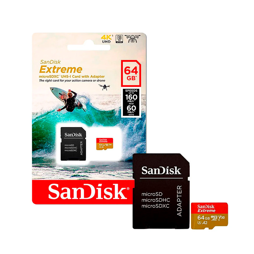 Cartão de Memória SanDisk Extreme 64GB Ultra MicroSDXC UHS-I 170Mb/s Leitura 80Mb/s Escrita + Adaptador