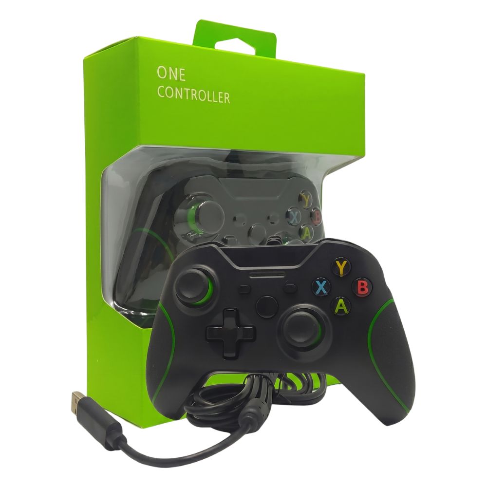 Controle Kap-X01 KapBom Joystick Com Fio Para Xbox One e Computador, Preto/Verde