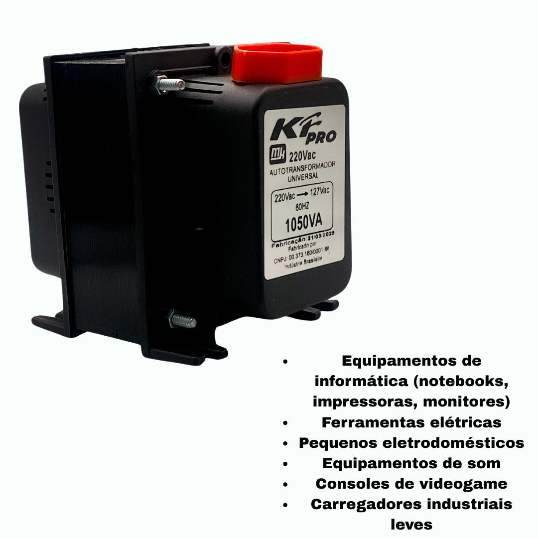 Autotransformador KF, Bivolt 110/220V, 1.050VA, Pro, Preto - TRF0911