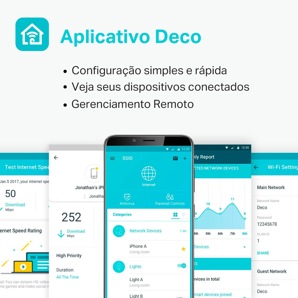 Kit Roteador e Reptidor TP-Link Deco M5 Mesh AC1300 (2-Pack) Dual-Band Gigabit, Até 350m2, 1300 Mbps, MU-MIMO, HomeCare