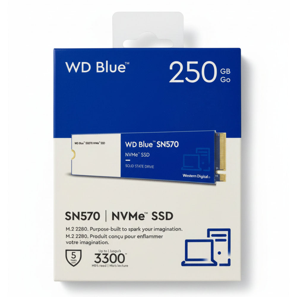 SSD M.2 NVMe SN570 WD Blue 250GB, Leitura 3300MB/s, Gravação 1200MB/s - WDS250G3B0C