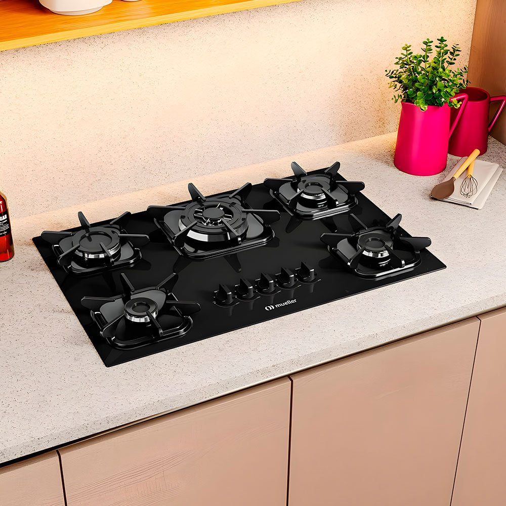 Fogão Cooktop á Gás Mueller 5 Bocas Preto, Bivolt