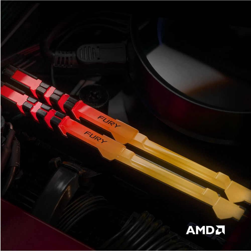 Memória RAM Kingston Fury Beast RGB 8GB (1x8GB) DDR4 3200MHz, CL16, 1.35V XMP 2.0, Preto, KF432C16BBA/8
