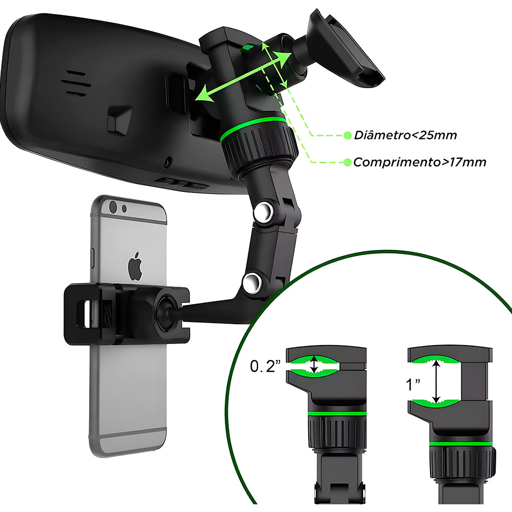 Suporte Veicular Para Celular, Universal, Multifuncional, 360 Graus, Preto/Cinza