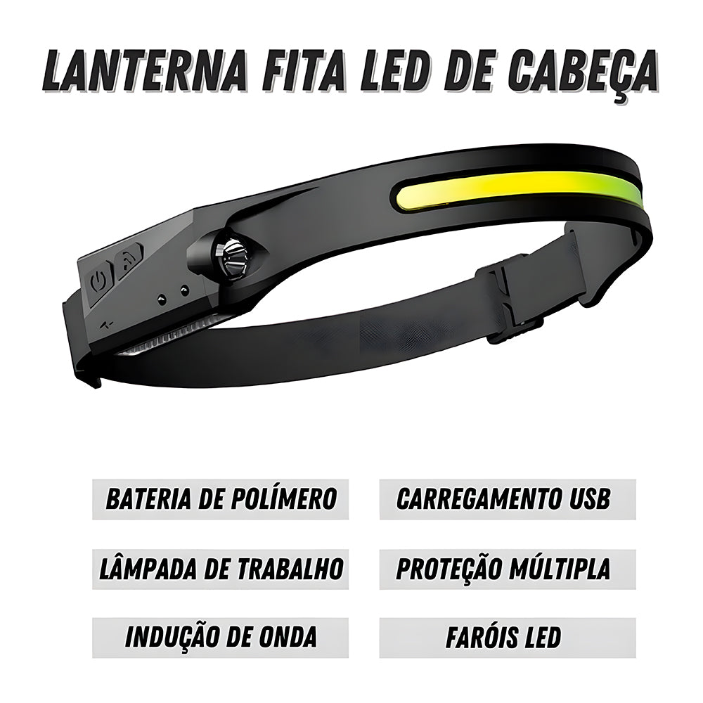 Lanterna LED COB, Para Cabeça, Com Fita Ajustável, Recarregável, KAPBOM, KA-L1512