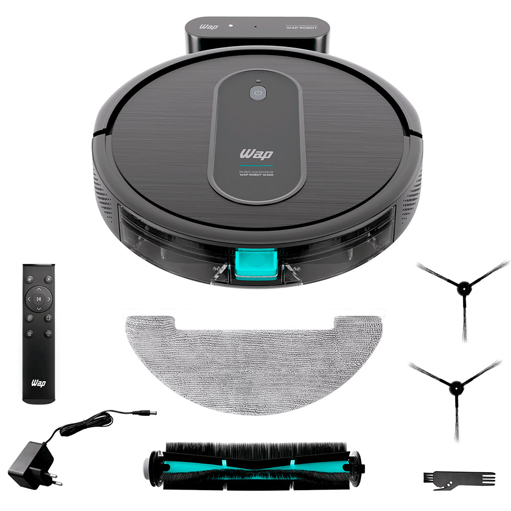 Aspirador de Pó Robô ROBOT WAP W400 3 em 1, Automático, 300ml, Compatível com Assistentes de Voz, 30W 10,8VDC Bivolt