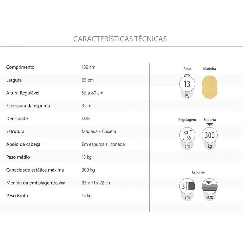 Maca Portátil Vega Massagem Tattoo Depilação Sirius Com Maleta Portatil, Altura Regulavel - Legno