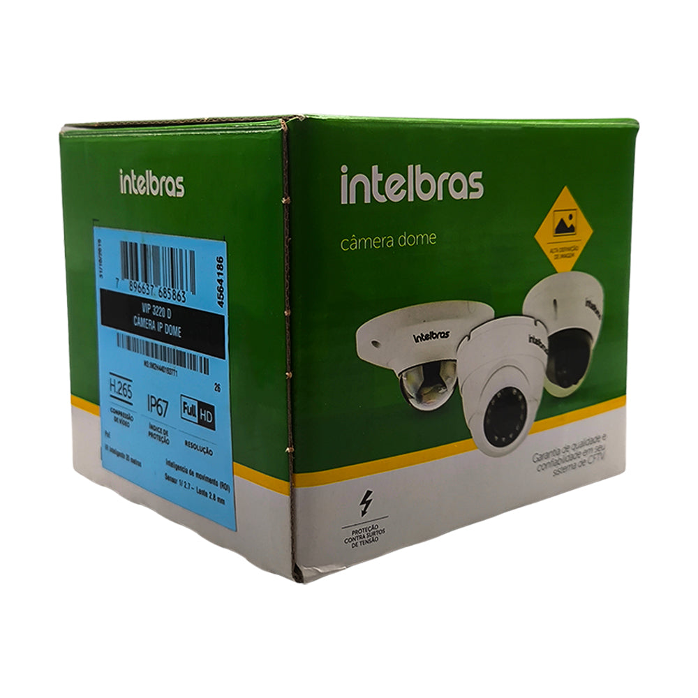 Câmera de Segurança Intelbras IP Dome, VIP 3220 D, Full HD 1080P, PoE, Lente 2.8mm, Alcance 20m, 2MP
