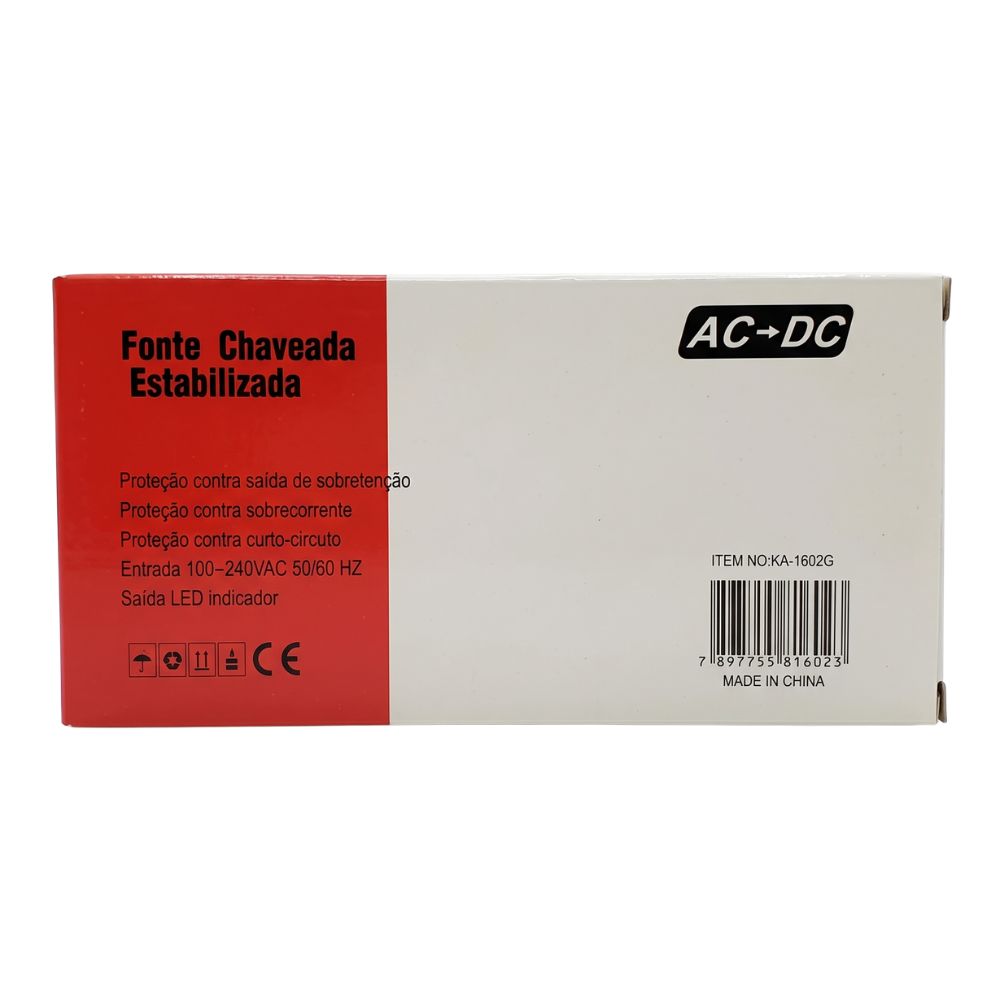 Fonte Chaveada Kapbom KA-1602G 12V 10A 120W Bivolt