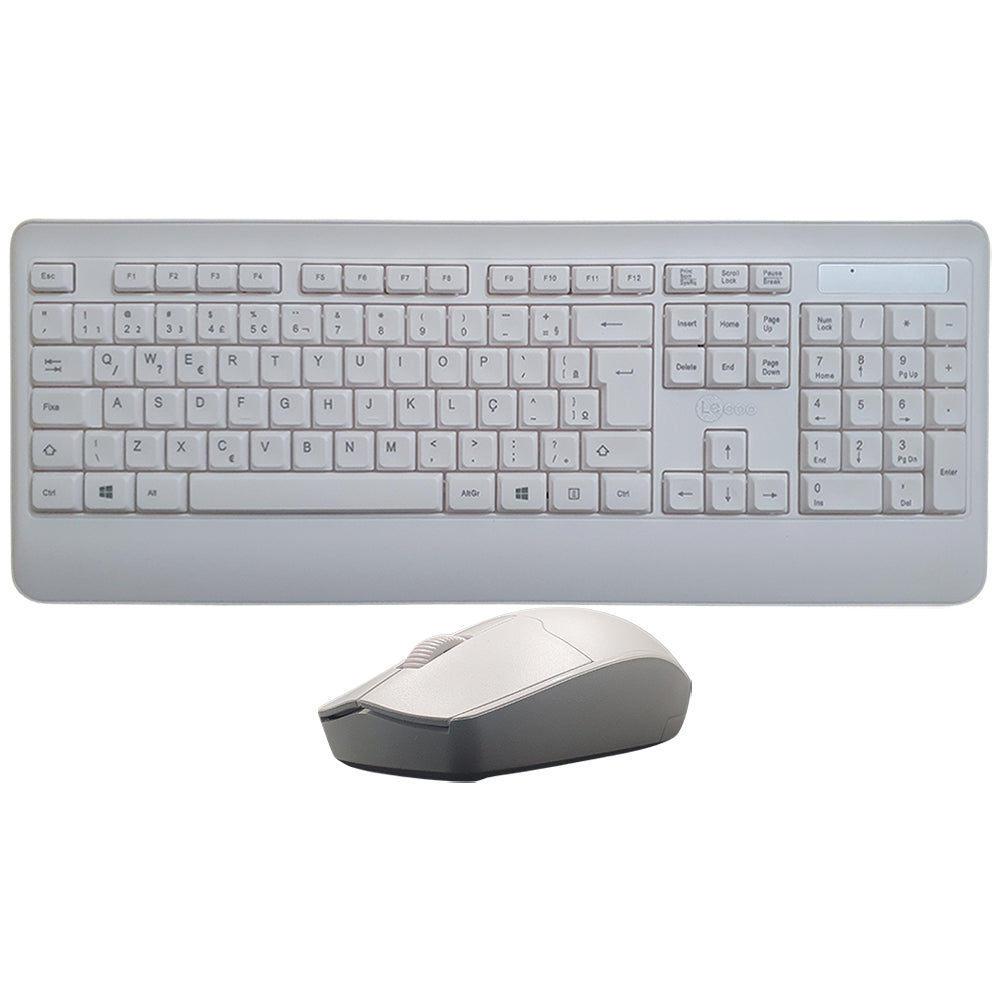 Kit Teclado Membrana, Padrão ABNT2 e Mouse Sem Fio 1.200 DPI Lecoo KW202 - Branco