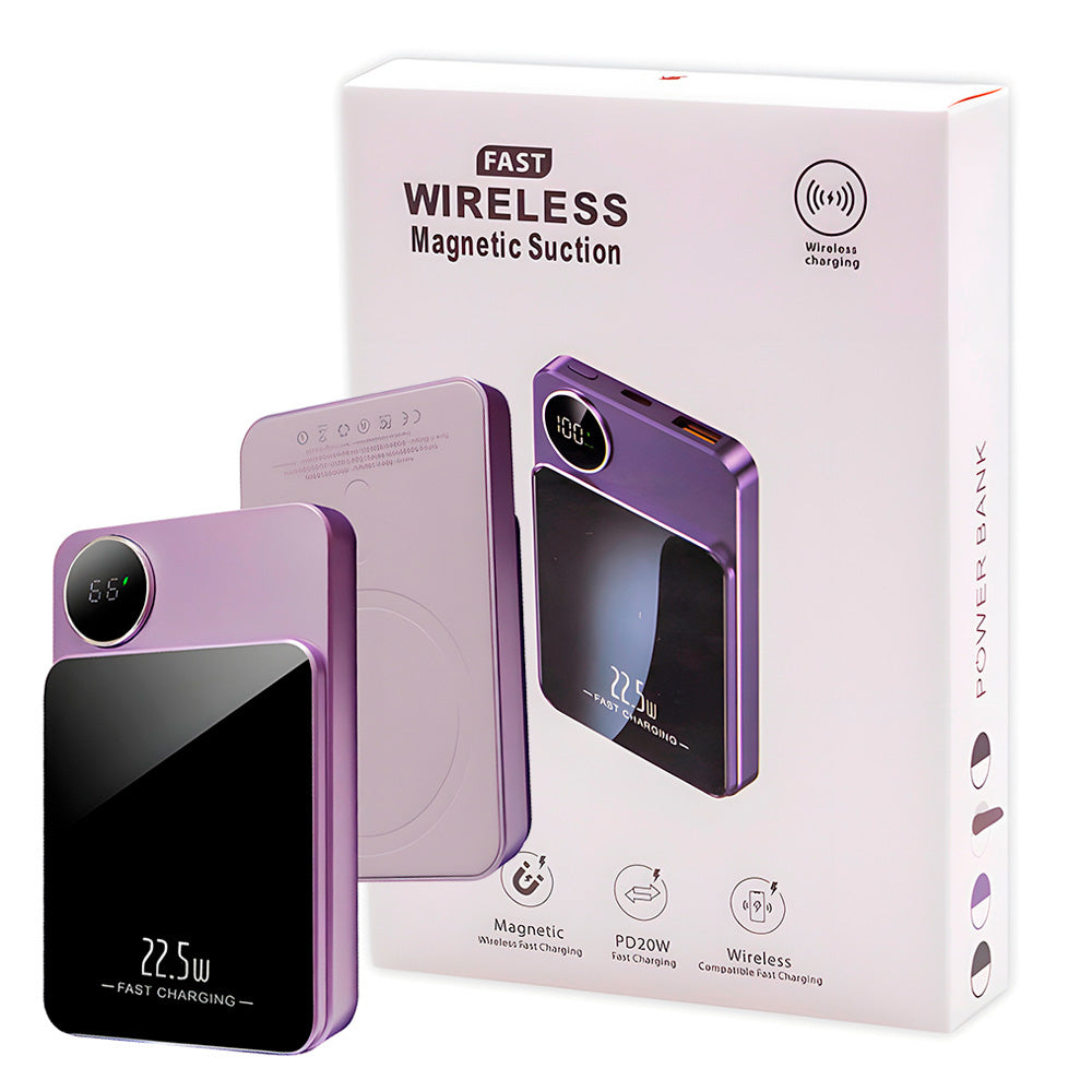 Carregador Portatíl Power Bank Magnetico 30000mAh, Com Uma Entrada USB e Uma Entrada USB-C - Roxo