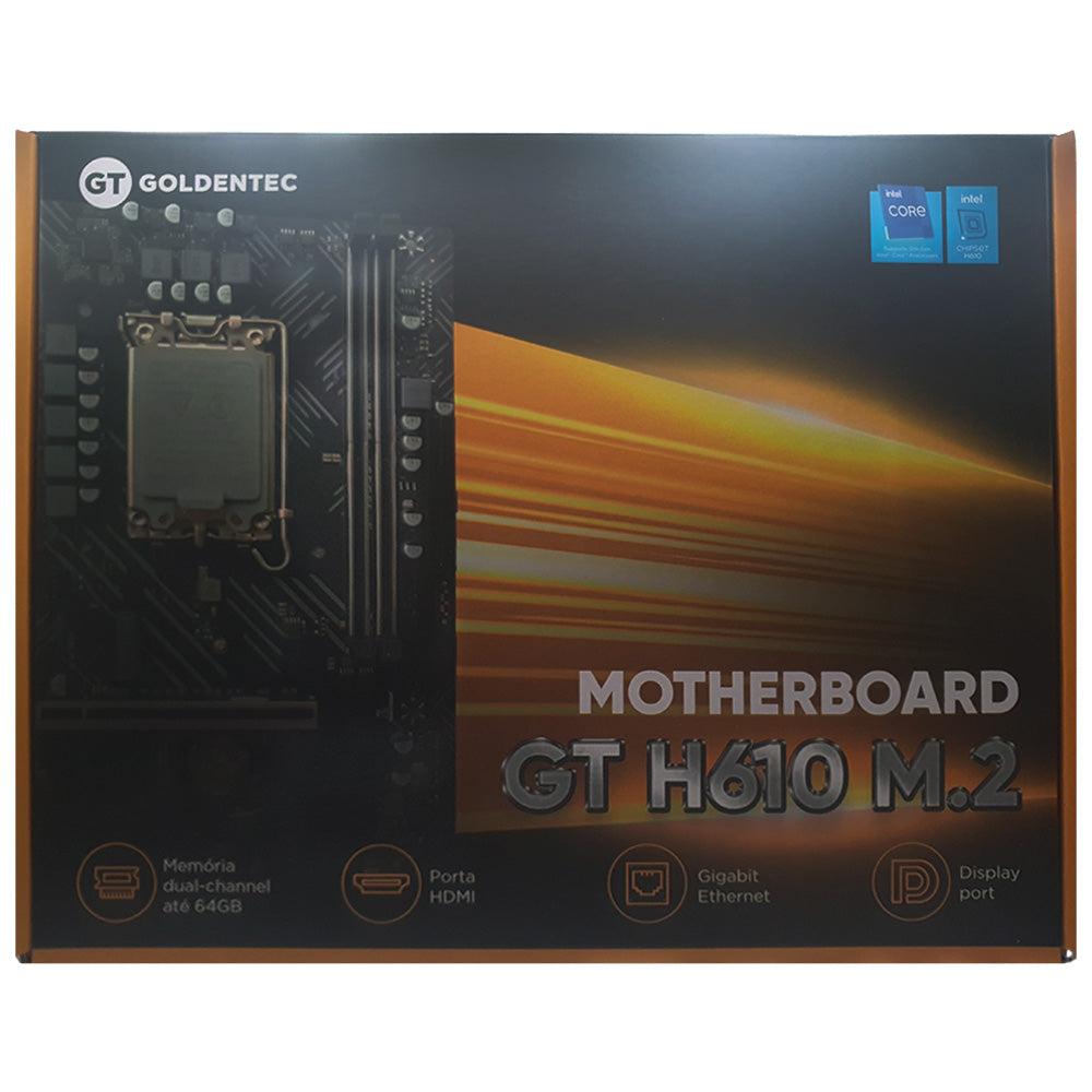 Placa Mãe Soquete 1700 H610 DDR4, Com Slot Para SSD M.2, PCI Express, DisplayPort e Rede Gigabit, Goldentec - GT-H610-M2