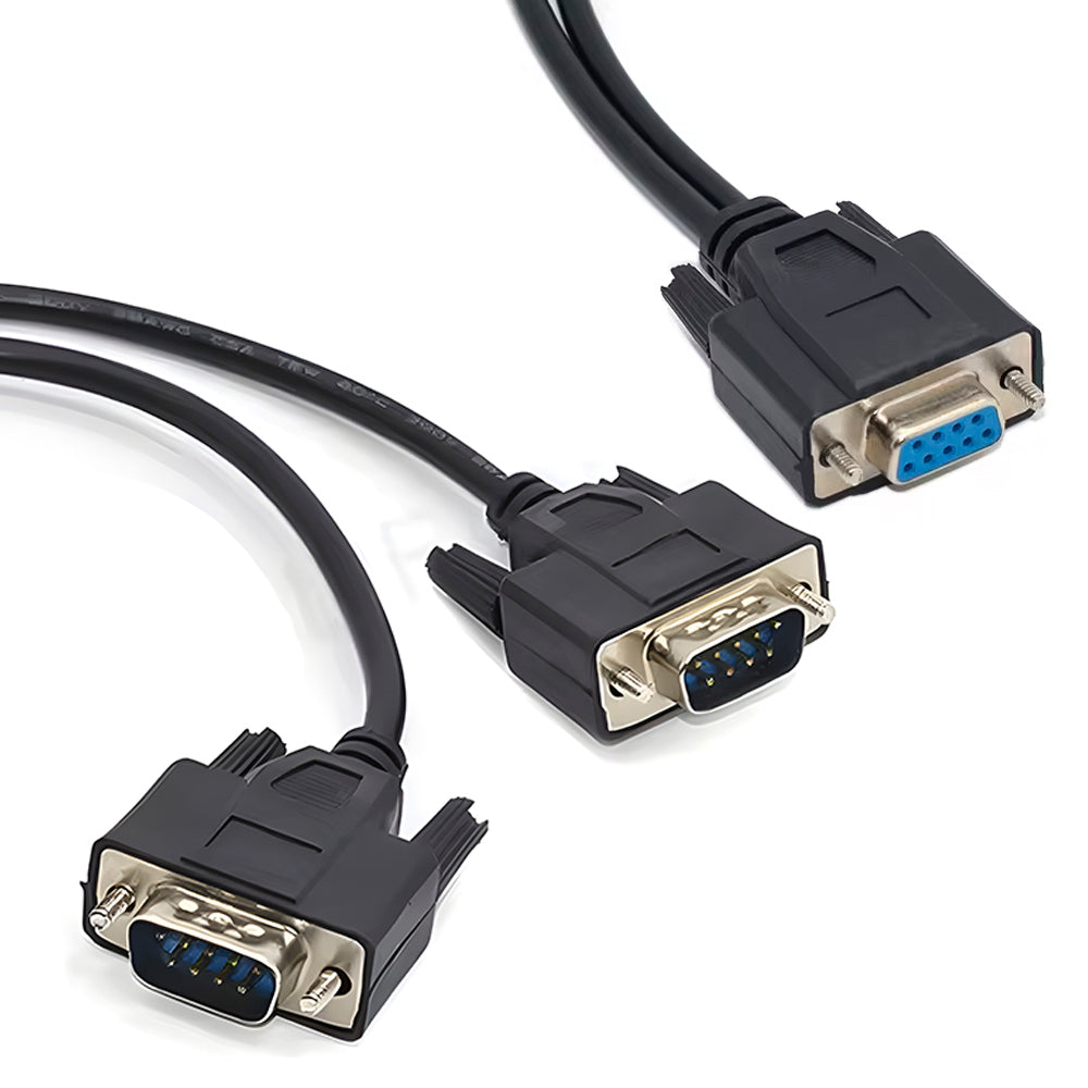 Cabo Serial 9 Pinos, 2 Machos x 1 Femea, 30 Centímetros, RS323 DB9 - Preto