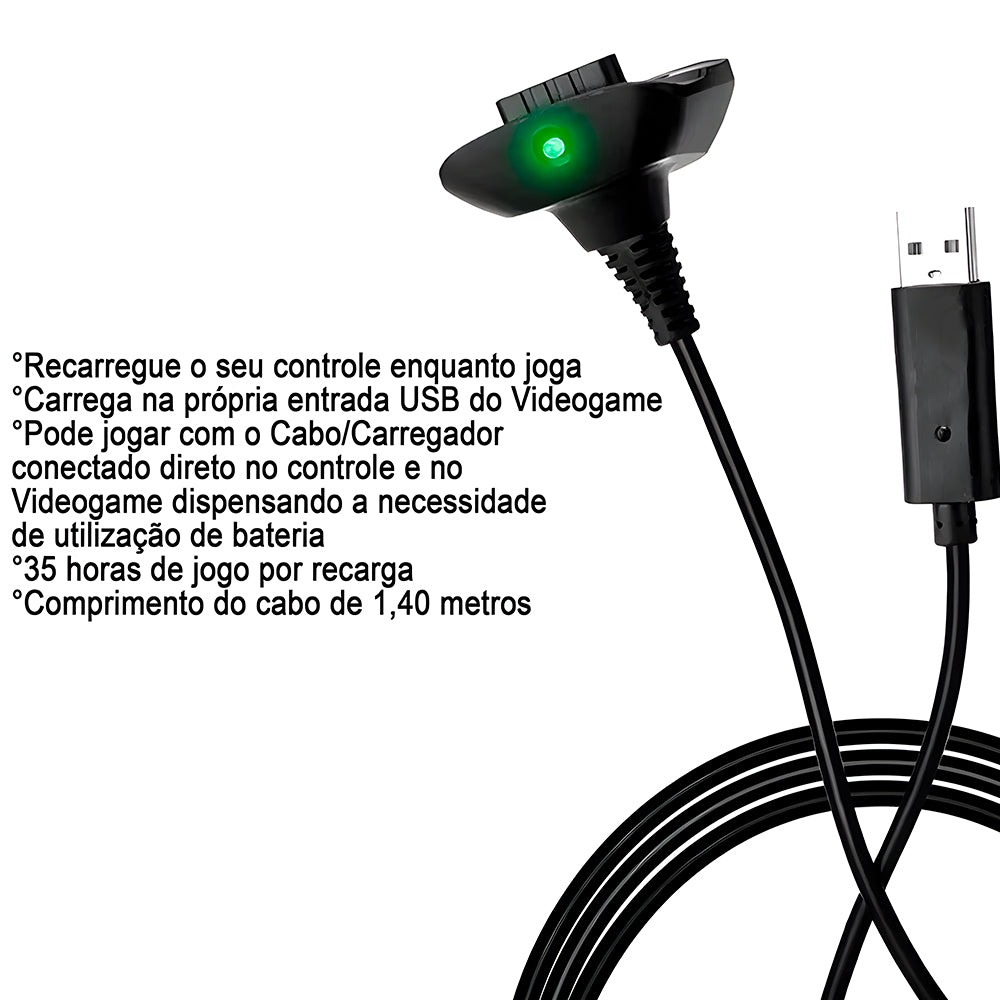 Cabo Carregador Para Controle De XBOX 360, Com Bateria, AL-036