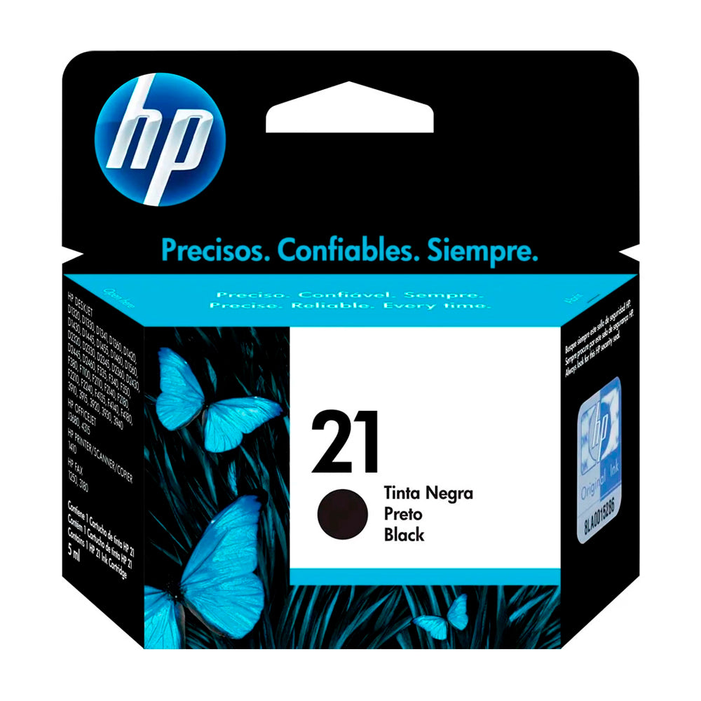 Cartucho de Tinta HP 21 Preto Original (C9351AB), Para HP Officejet J3680, J5508, Deskjet F2224 - 190 Páginas
