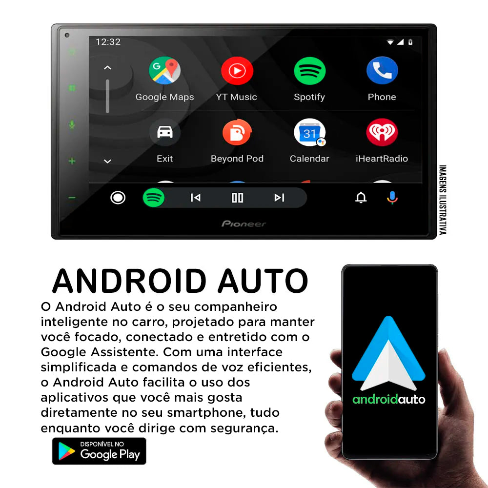 Central Multimídia Pioneer 2-Din, Tela 6,8