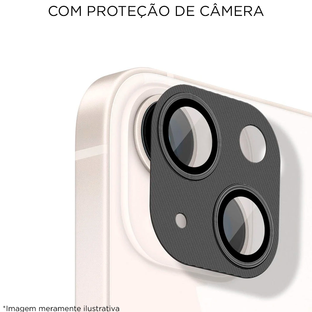 Capa Para iPhone 13, Transparente, Acabamento em Acrílico, Proteção da Câmera, Detalhes em Preto, BGM