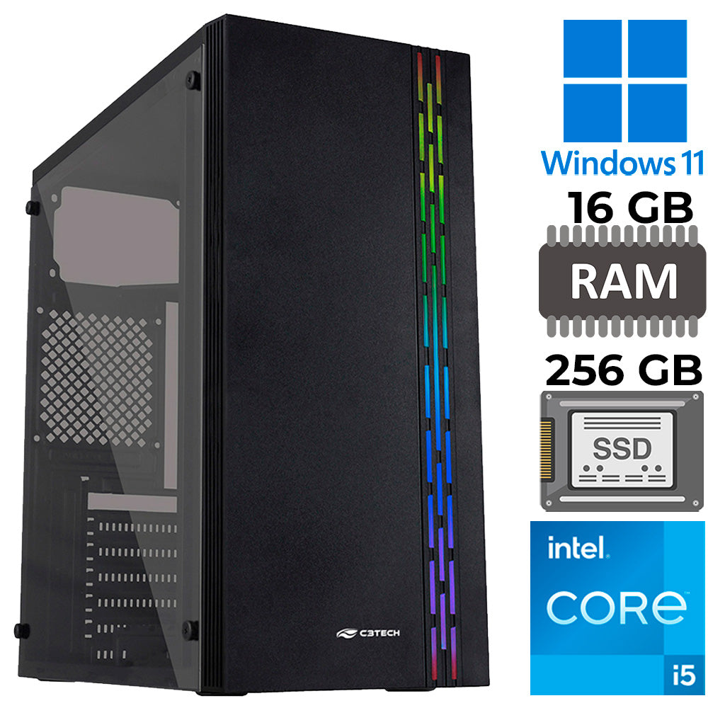 Computador Core I5-10600, RAM DDR4 16GB, SSD 256, GT-H510 Com Slot M2, Rede Gigabit, MT-G230BK, Fonte 500w, Windows 11